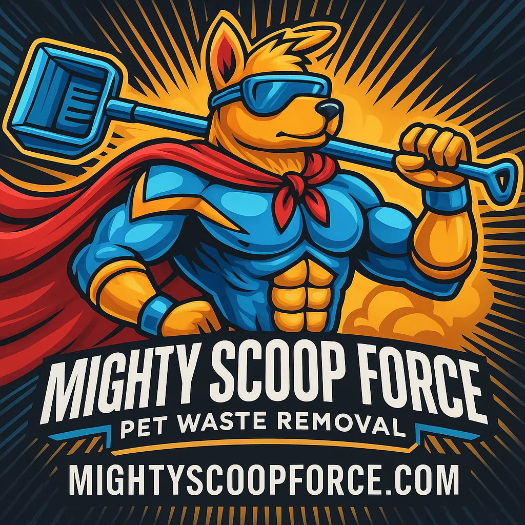 Mighty Scoop Force pet waste removal business logo – dog poop cleanup service near me
